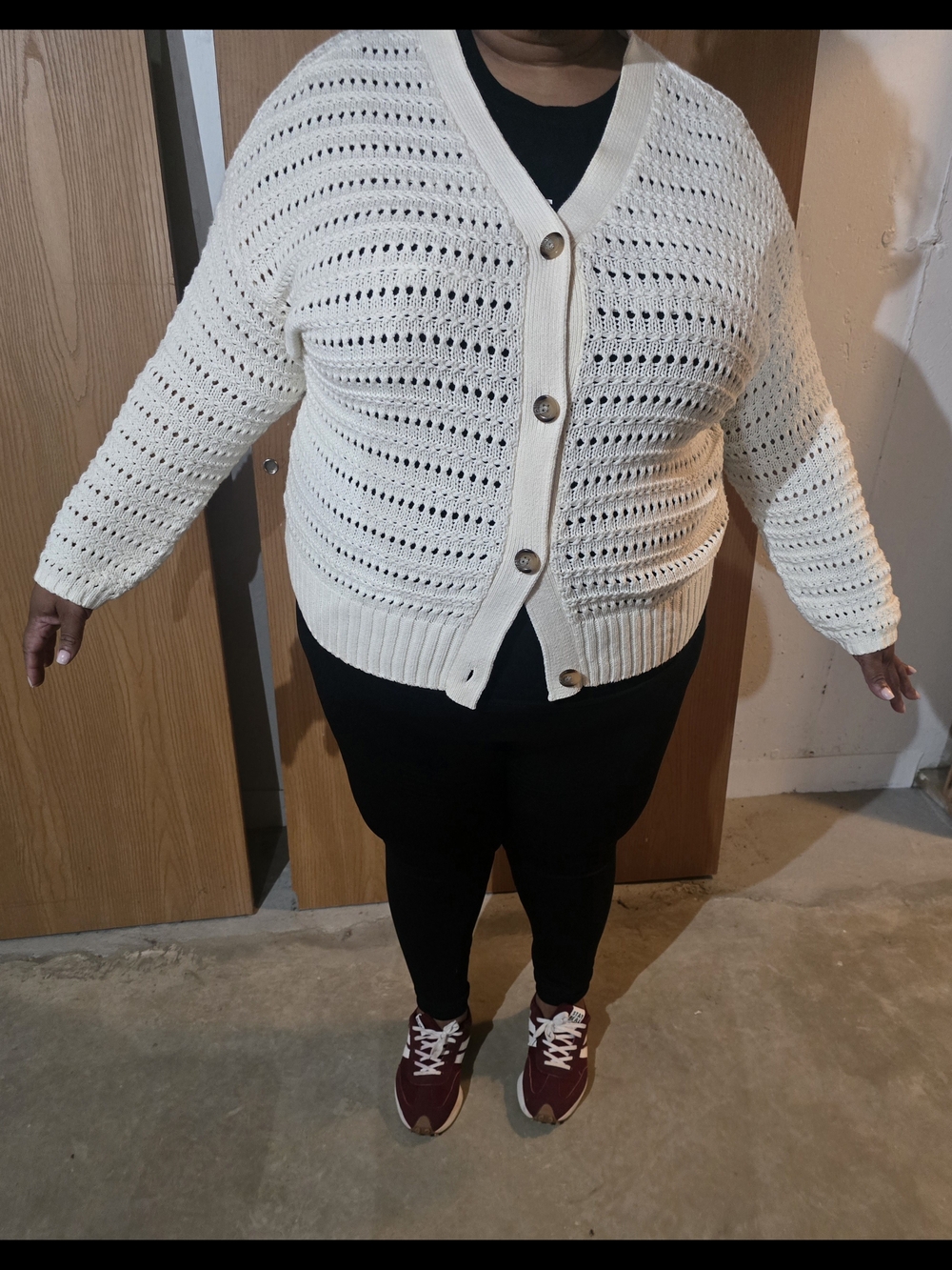 Kohl's Cream Open-Knit Button Front Cardigan
